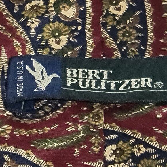 Bert Pulitzer Silk Tie Red Black Tan Ancient Madder Floral Paisley 58" x 3 3/4" - Picture 3 of 4